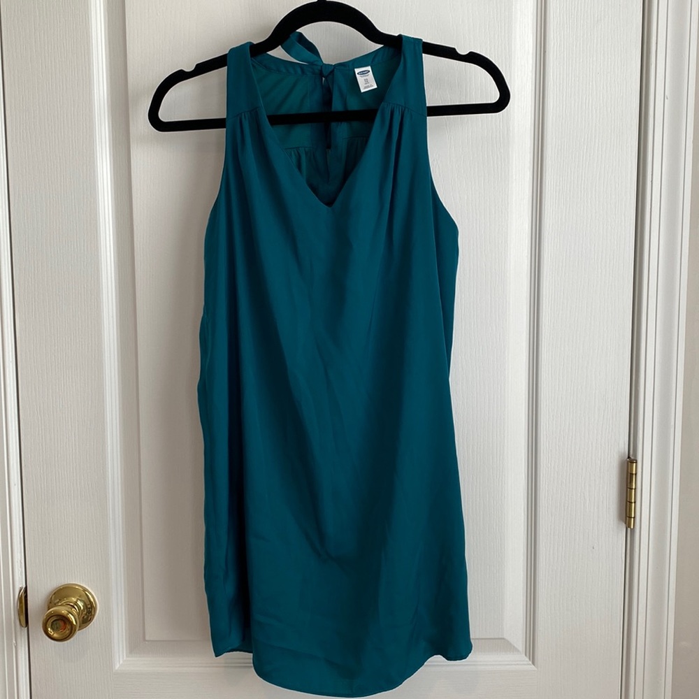 Old Navy Emerald Green Shift Dress with Tie Neck